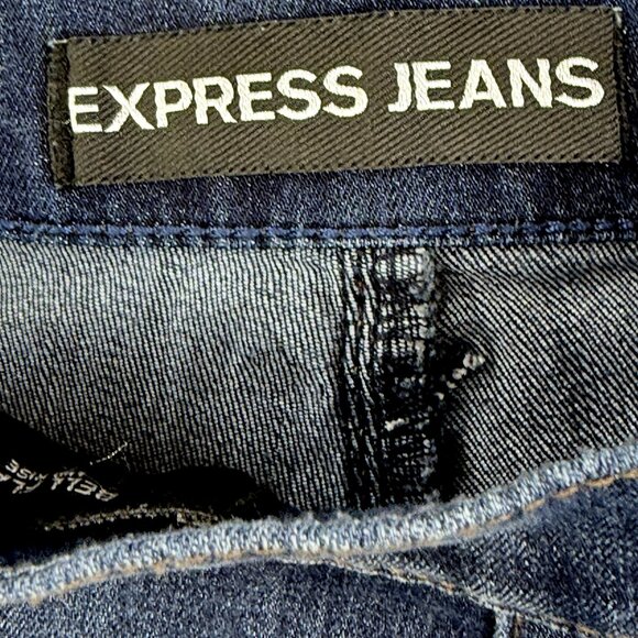 EXPRESS Bell Flare Mid Rise Blue Jeans Size 4 Nautical Button Stretch Denim - Picture 11 of 13